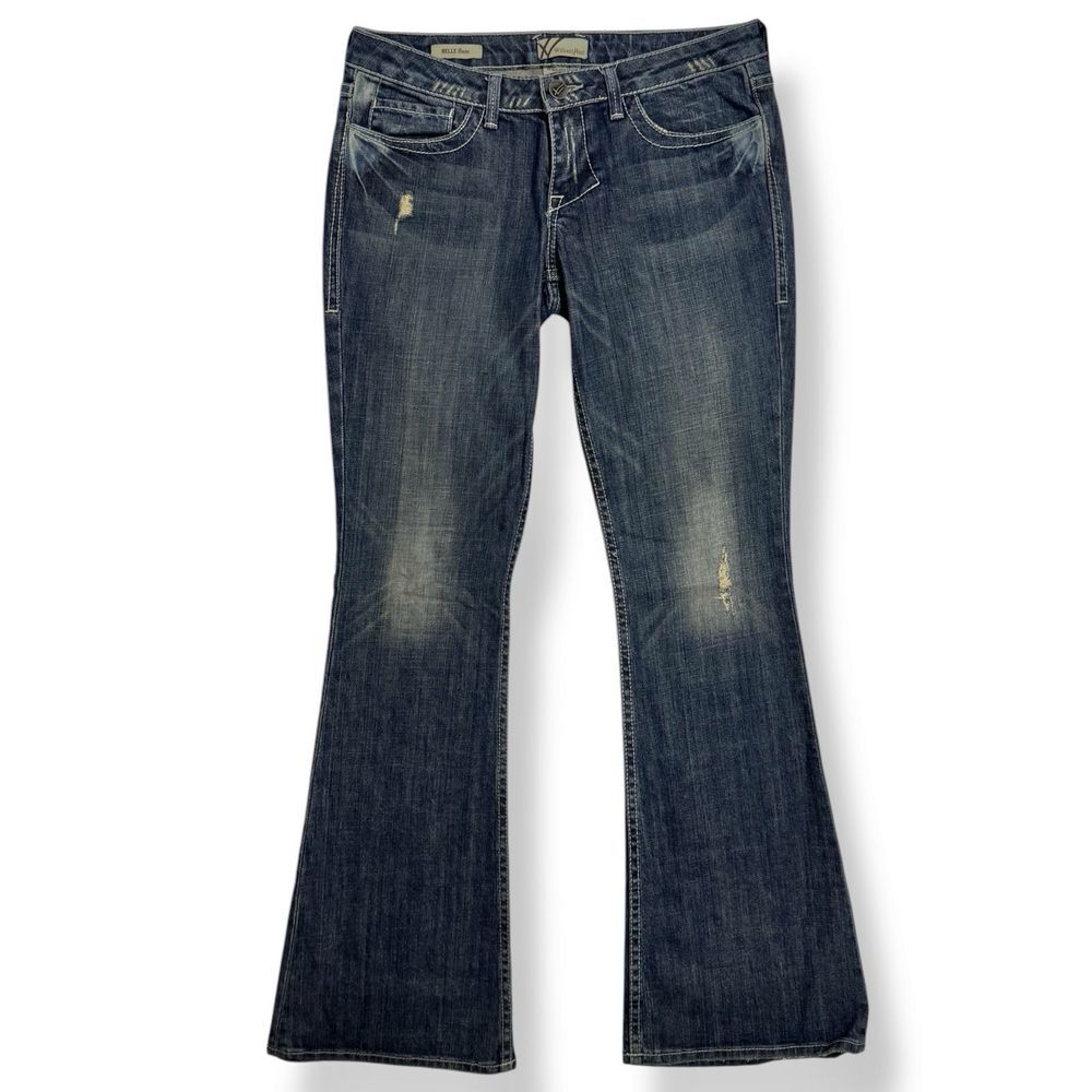 Y2K William Rast Low Rise Flare Jeans Size 28 Embroidered Thick Stitch TRL 2000s